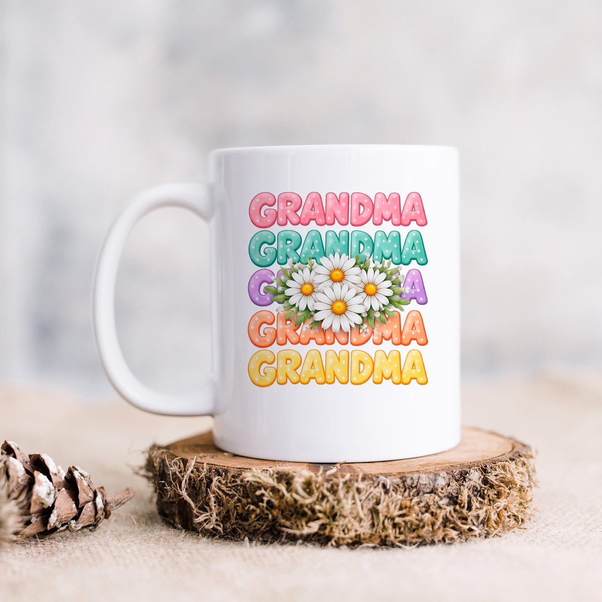 Grandma Gift Mug - Colorful Daisy Floral Coffee Cup for Nana | Mother's Day Gift