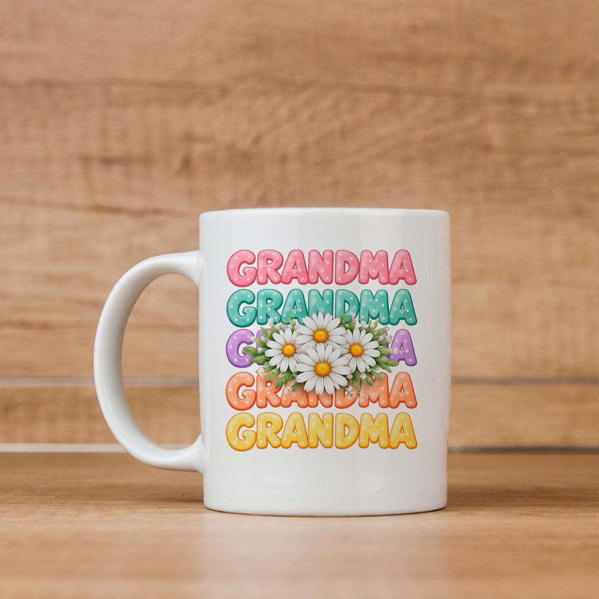 Grandma Gift Mug - Colorful Daisy Floral Coffee Cup for Nana | Mother's Day Gift