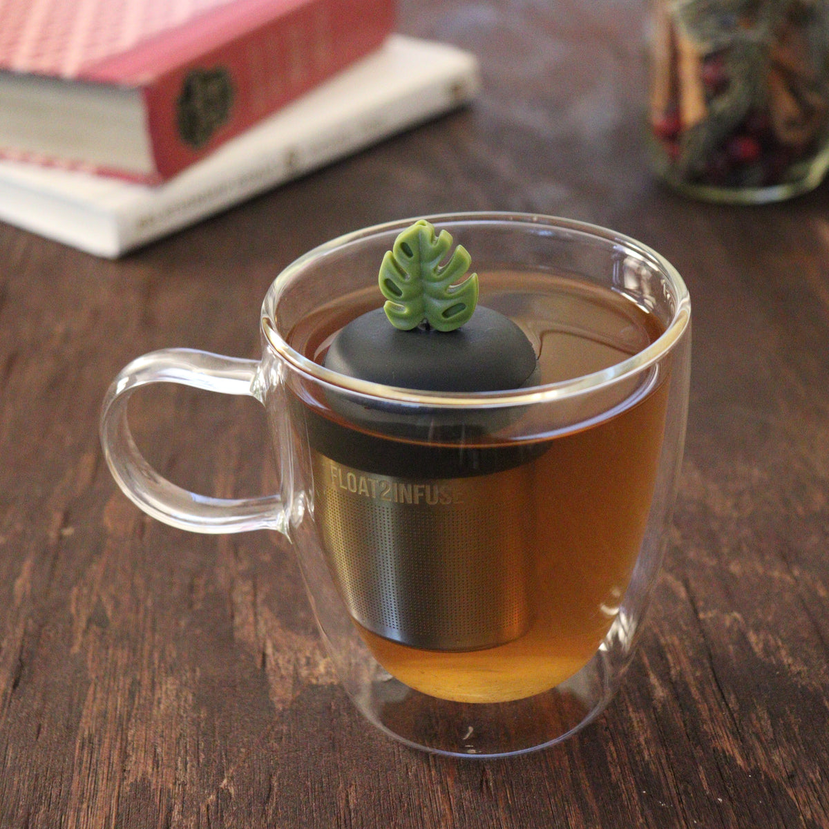 Floating Army Green Monstera Tea Infuser - Cute Tea Infuser for Loose Leaf Tea