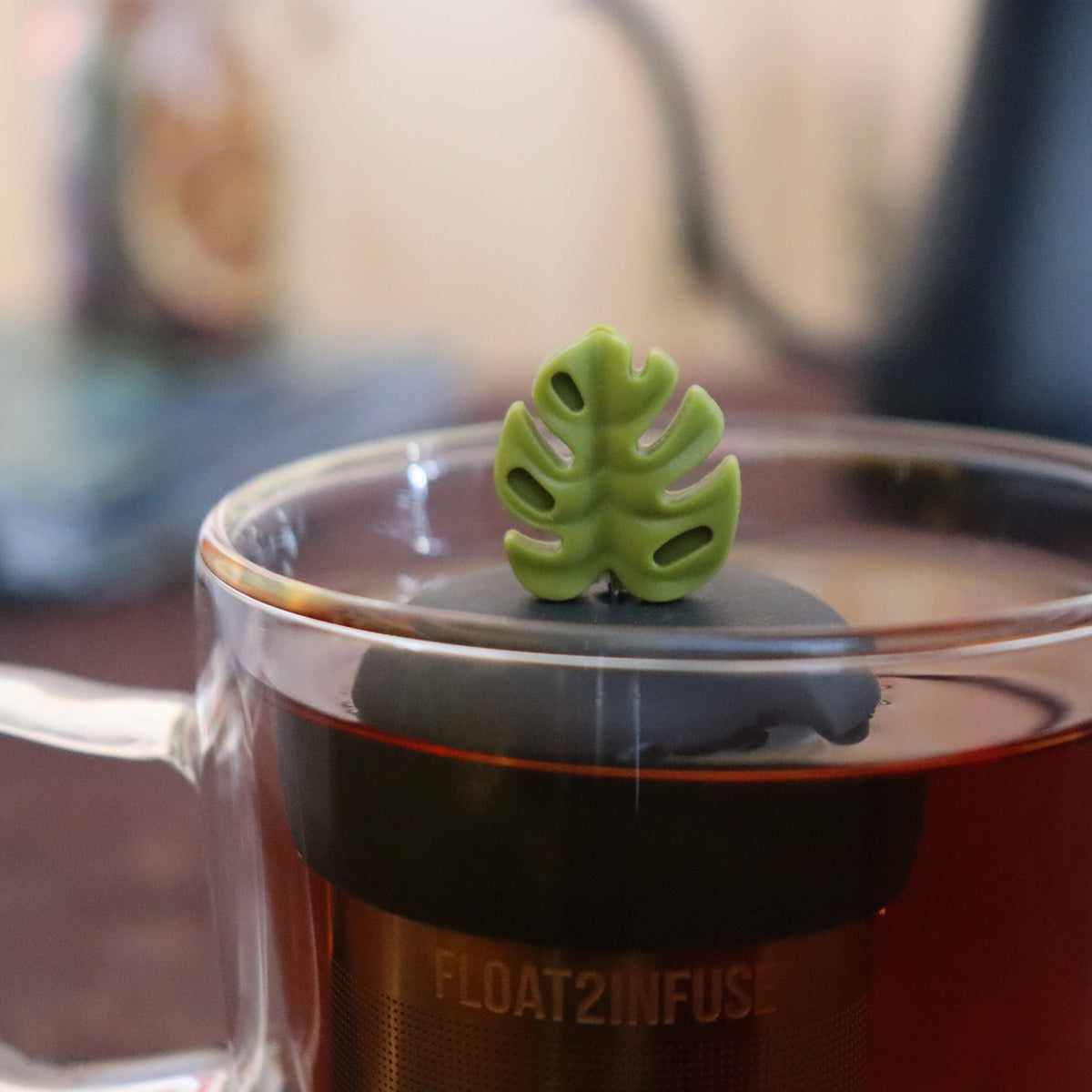 Floating Army Green Monstera Tea Infuser - Cute Tea Infuser for Loose Leaf Tea
